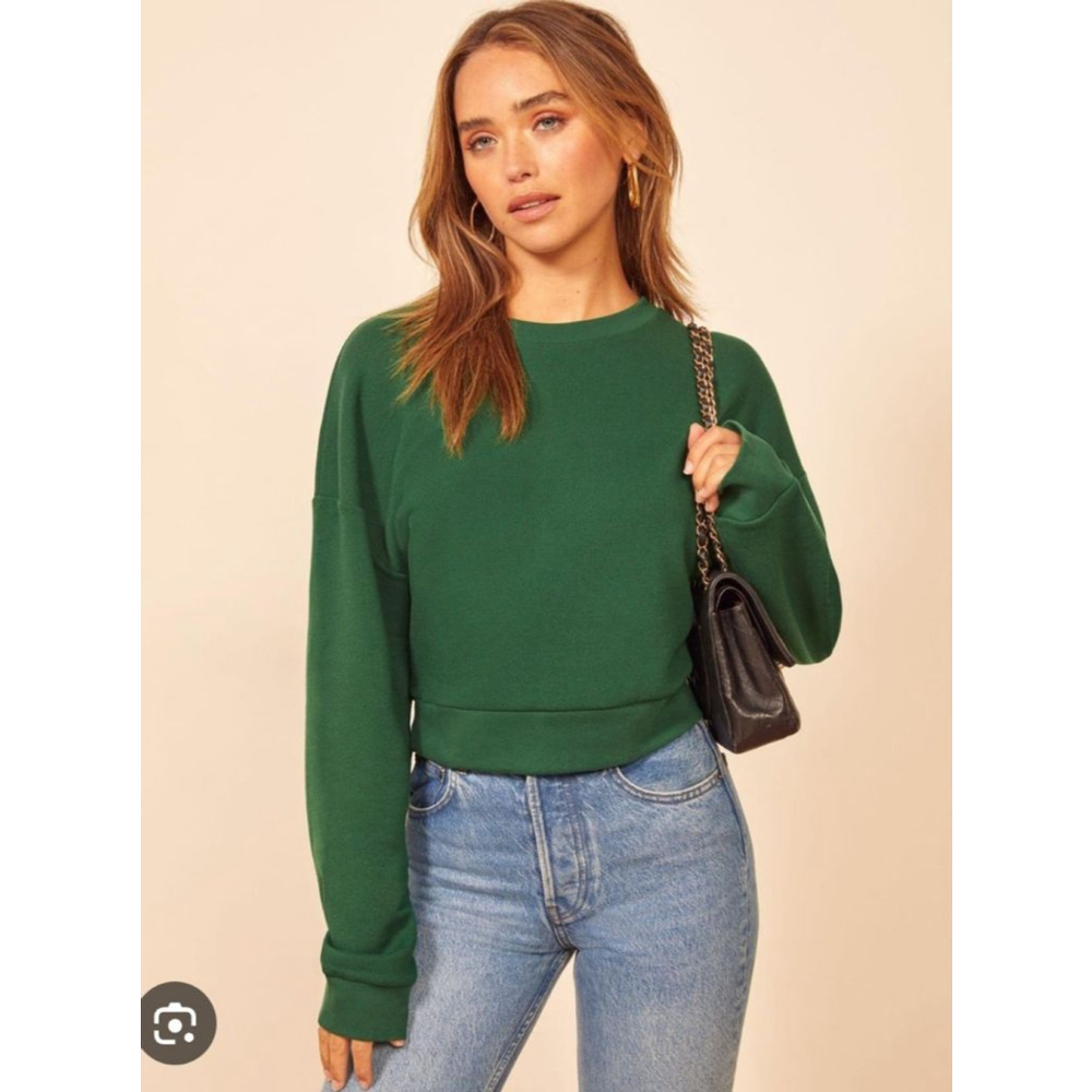 REFORMATION Jeans Hunter Green Cropped Sweatshirt S